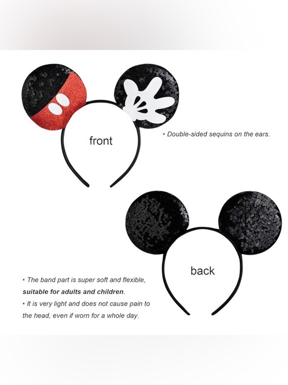 Mouse Ear Mickey Themed Headband - Black & Red - Picture 2 of 9